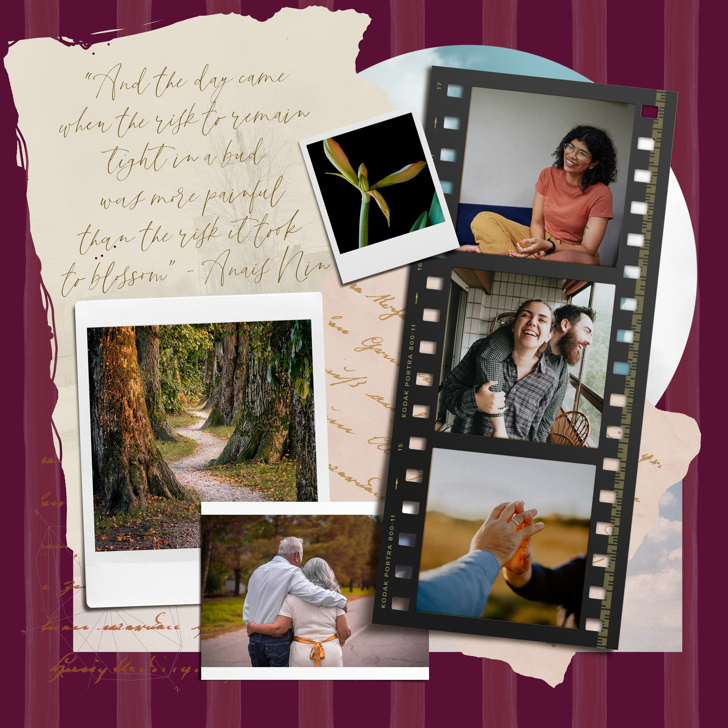 Collage of diverse people smiling, walking together, and sharing connection, layered with warm textures, handwritten letters, and quotes. Represents the welcoming and compassionate approach of Wendy Bulthuis Counselling in St. Catharines.